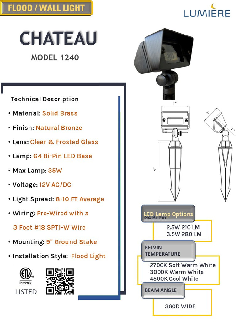 Chateau Solid Cast Brass Mini Flood Light Natural Bronze