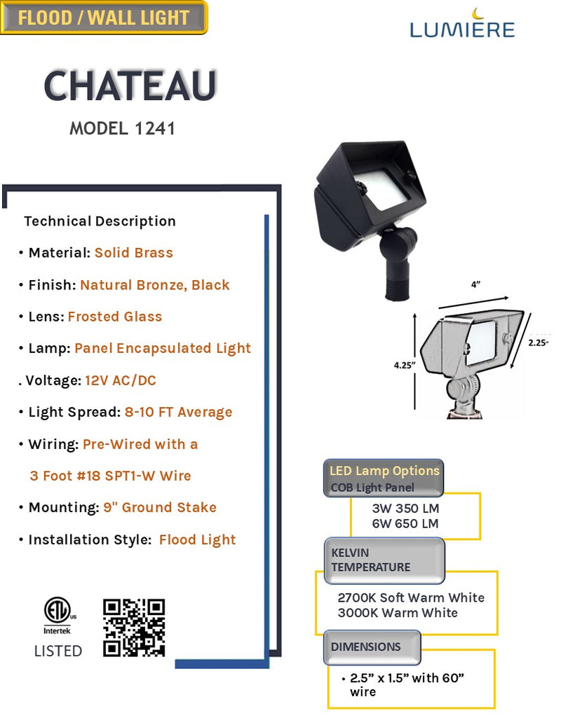 Chateau Solid Cast Brass Mini Flood Light w/ Replaceable Light Panel