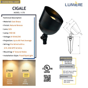 Cigale Solid Cast Brass Flood Light Natural Bronze