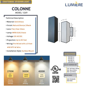 Colonne Solid Brass Craftsman Wall Sconce Up & Down Light