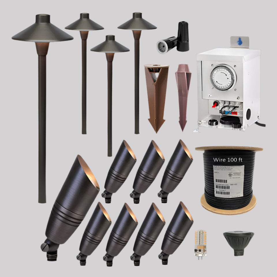 COMBO KIT III - Solid Cast Brass Outdoor Landscape Pathway & Spot Lighting