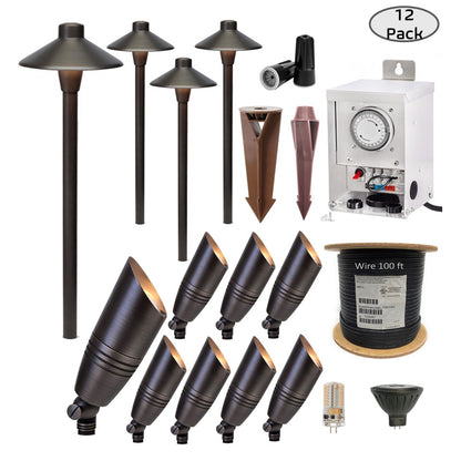 COMBO KIT III - Solid Cast Brass Outdoor Landscape Pathway & Spot Lighting