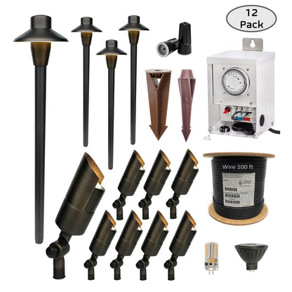 COMBO KIT I - Solid Cast Brass Outdoor Landscape Pathway & Spot Lighting