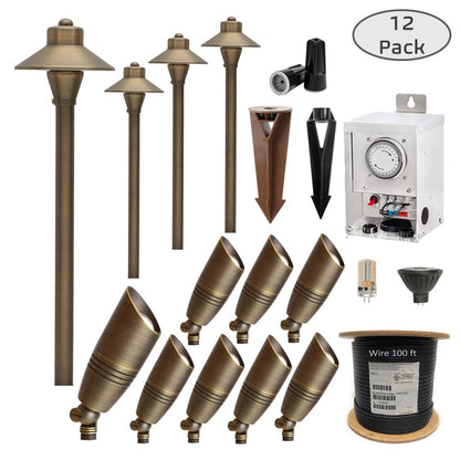 COMBO KIT IV - Solid Brass Outdoor Landscape Pathway & Spot Light Set