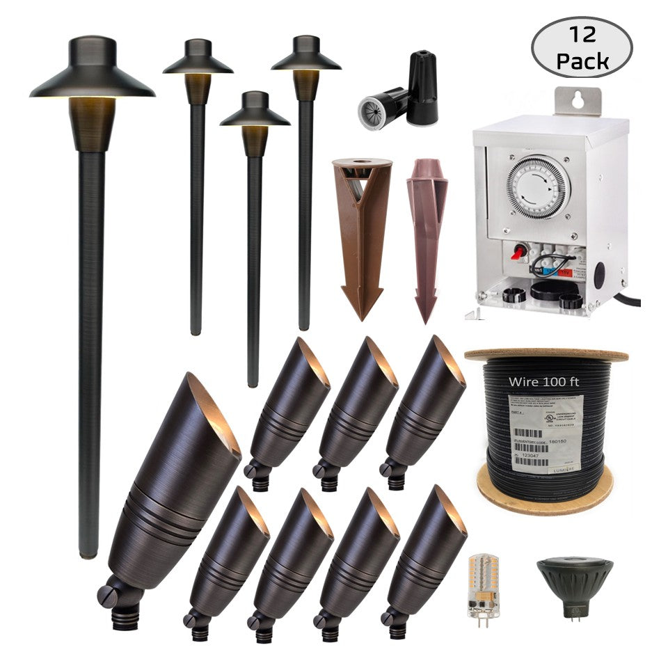 COMBO KIT II - Solid Cast Brass Outdoor Landscape Pathway & Spot Lighting