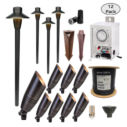 COMBO KIT II - Solid Cast Brass Outdoor Landscape Pathway & Spot Lighting