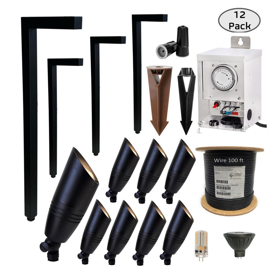 COMBO KIT VI - Solid Cast Brass Outdoor Landscape Pathway & Spot Lighting