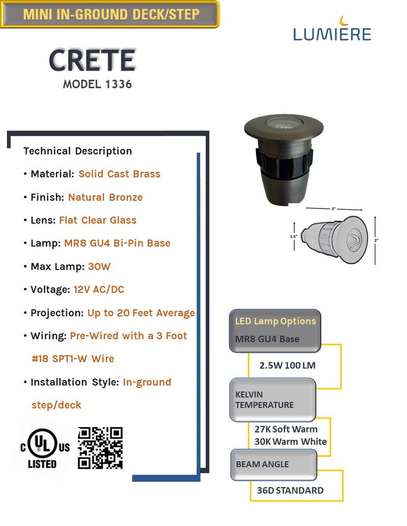 Crete Flat Cover Solid Cast Brass Mini In-ground / Deck / Recessed Light