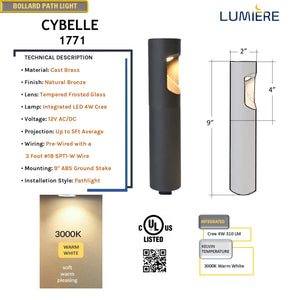 Cybelle Cast Brass Bollard Hybrid Pathway Light Natural bronze