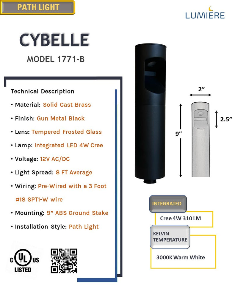 Cybelle Black Solid Cast Brass Bollard Pathway Light