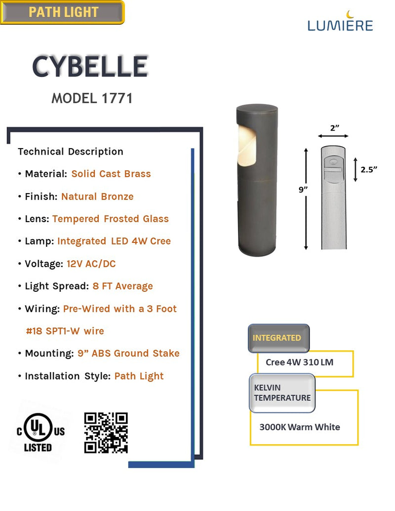 Cybelle Solid Cast Brass Bollard Pathway Light Natural Bronze