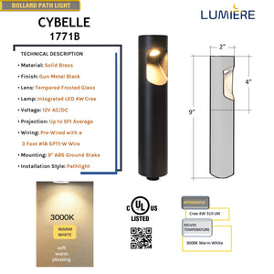 Cybelle Cast Brass Bollard Hybrid Pathway Light Black