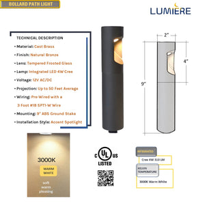 Cybelle Cast Brass Bollard Hybrid Pathway Light Natural bronze