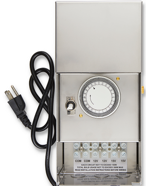 300W Low Voltage Transformer Stainless Steel, Multi-Tap With Timer & Photocell Build-In