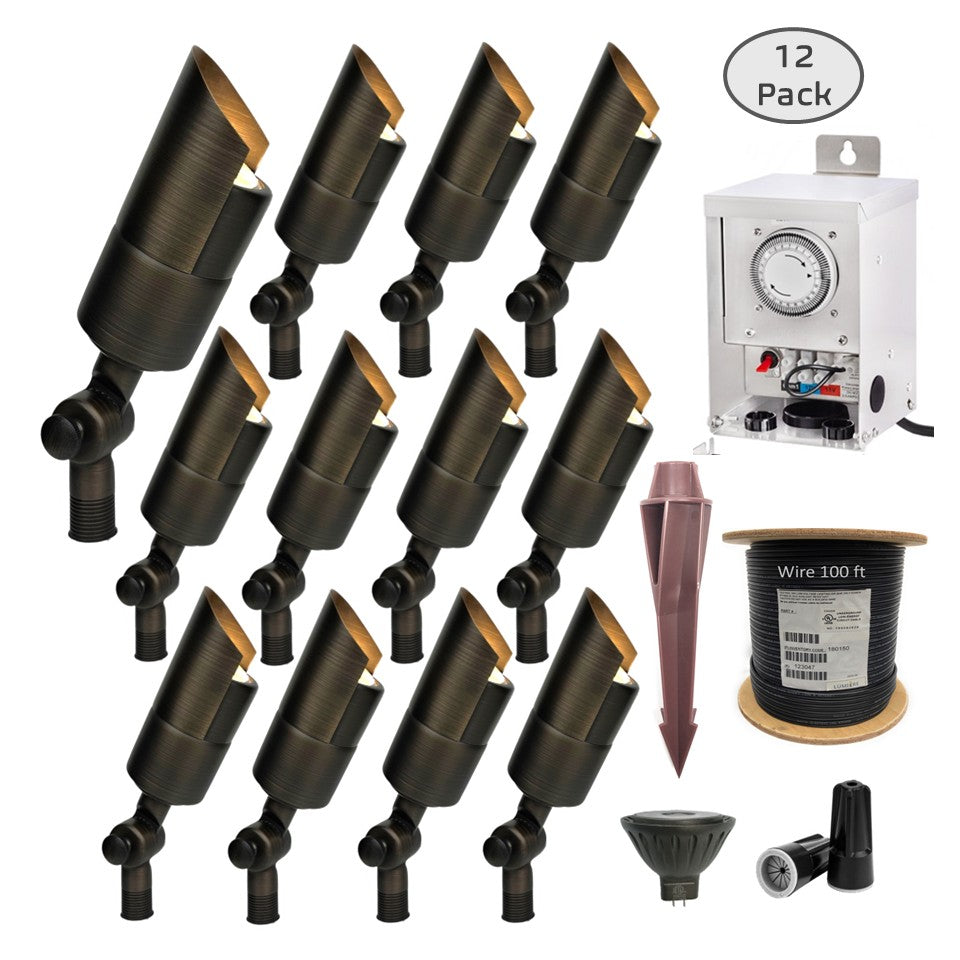 12 Pack Eifel Solid Brass Natural Bronze Spot Lighting Kit