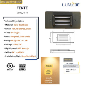 Fente Cast Brass Step & Deck Light Natural Bronze | Surface Flush Mount