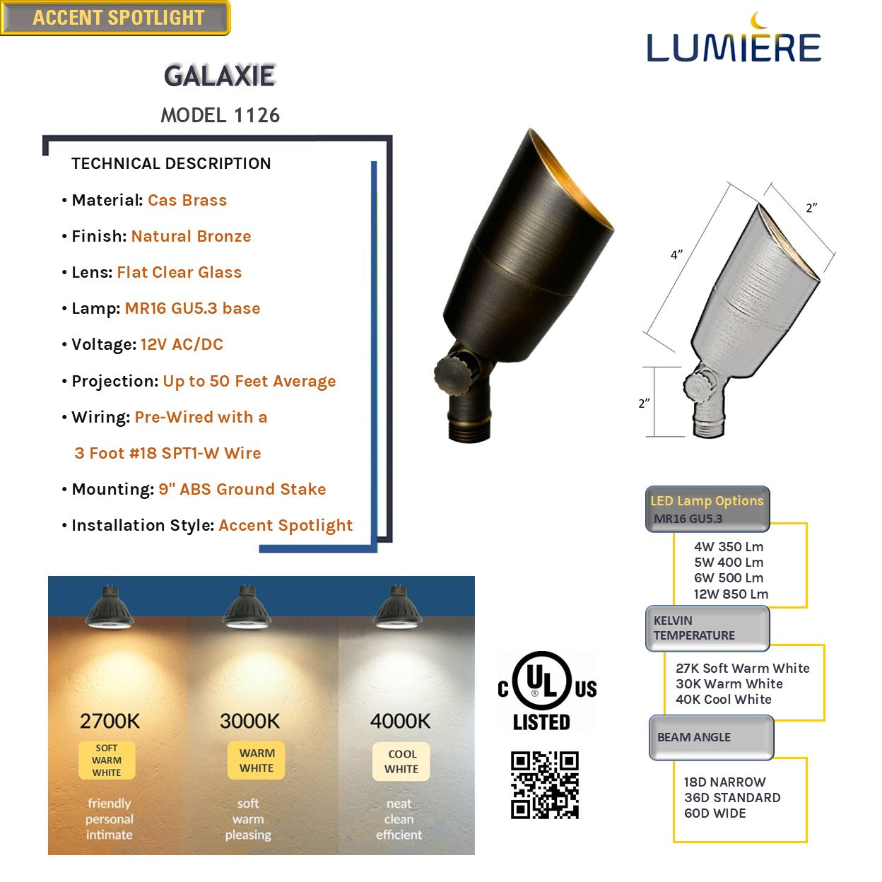 Galaxie Cast Brass Directional Spotlight Low Voltage