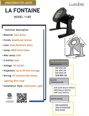 La Fontaine Solid Cast Brass Underwater Light