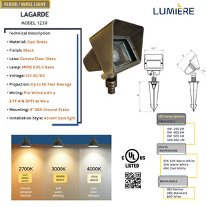 LaGarde Solid Cast Brass Flood Light Natural bronze