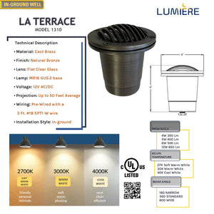 LaTerrace Natural Bronze Cast Brass In-ground Well Light