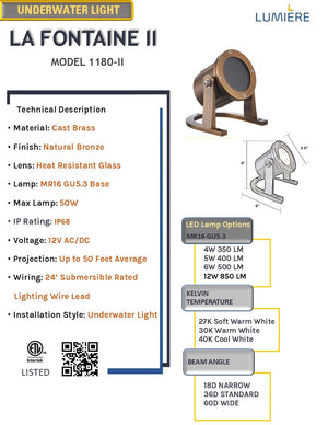 La Fontaine II HD Solid Cast Brass Underwater Light