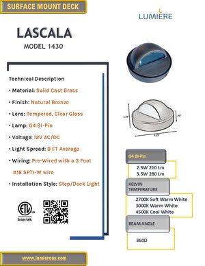 Lascala Cast Brass Surface Mount Deck/Step Light