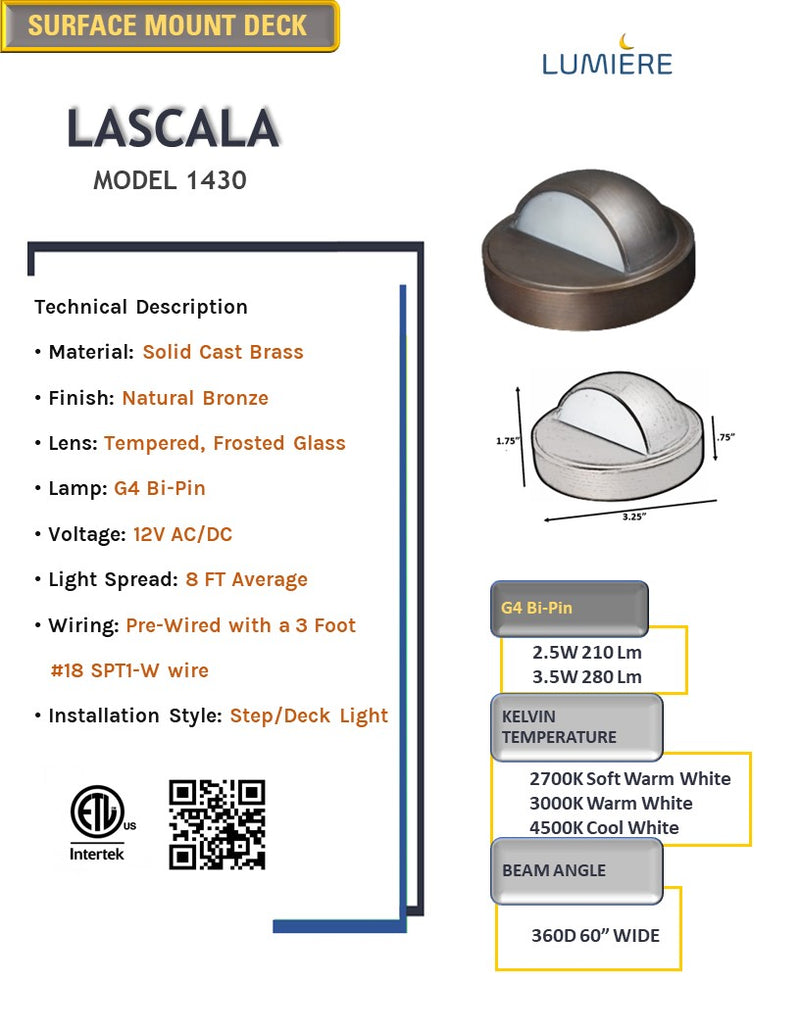 Lascala Cast Brass Surface Mount Deck/Step Light