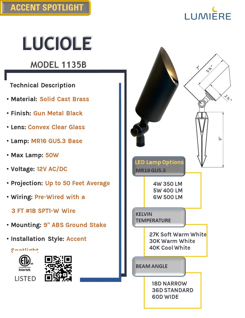 Luciole Solid Cast Brass Directional Spot Light Gun Metal Black