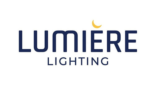 LUMIÈRE LIGHTING logo in navy blue text with a small yellow crescent moon accent on a plain white background.