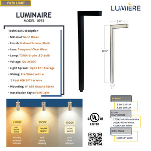 Luminaire Solid Brass Black Pathway Light