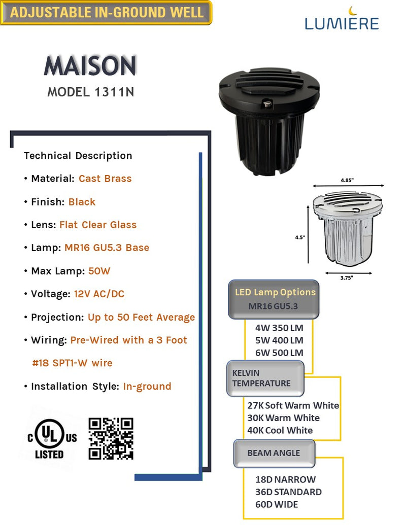 Maison Solid Brass Black Adjustable In-Ground Well Light