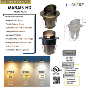 Marais HD Cast Brass Shroud Cover Adjustable In-Ground Well Light 12V Outdoor Landscape Lighting by Lumiere Lighting