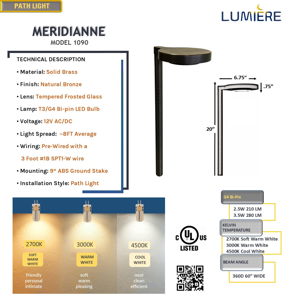 Meridianne Cast Brass Contemporary Pathway Light Natural Bronze by Lumiere Lighting