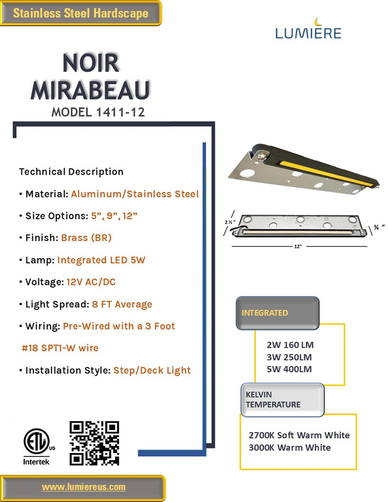 Mirabeau 12" Aluminum + SS Hardscape Step/Deck & Retaining Wall Light