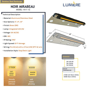 Mirabeau 12" Aluminum + SS Hardscape Step/Deck & Retaining Wall Light