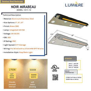 Mirabeau 12" Aluminum + SS Hardscape Step/Deck & Retaining Wall Light