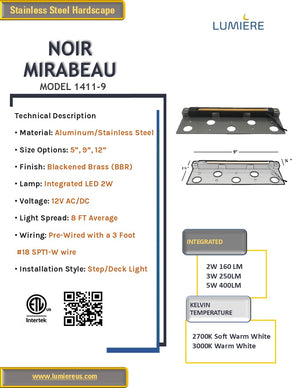 Mirabeau 9" Aluminum + Stainless Steel Step Deck & Retaining Wall Light