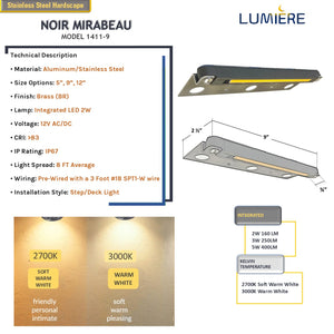 Mirabeau 9" Aluminum + Stainless Steel Step Deck & Retaining Wall Light
