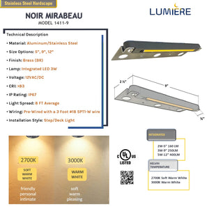 Mirabeau 9" Aluminum + Stainless Steel Step Deck & Retaining Wall Light