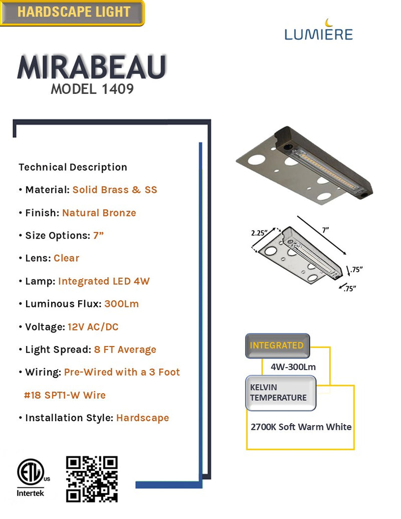 Mirabeau 7" Low Voltage Brass LED Solid Hardscape & Deck Light