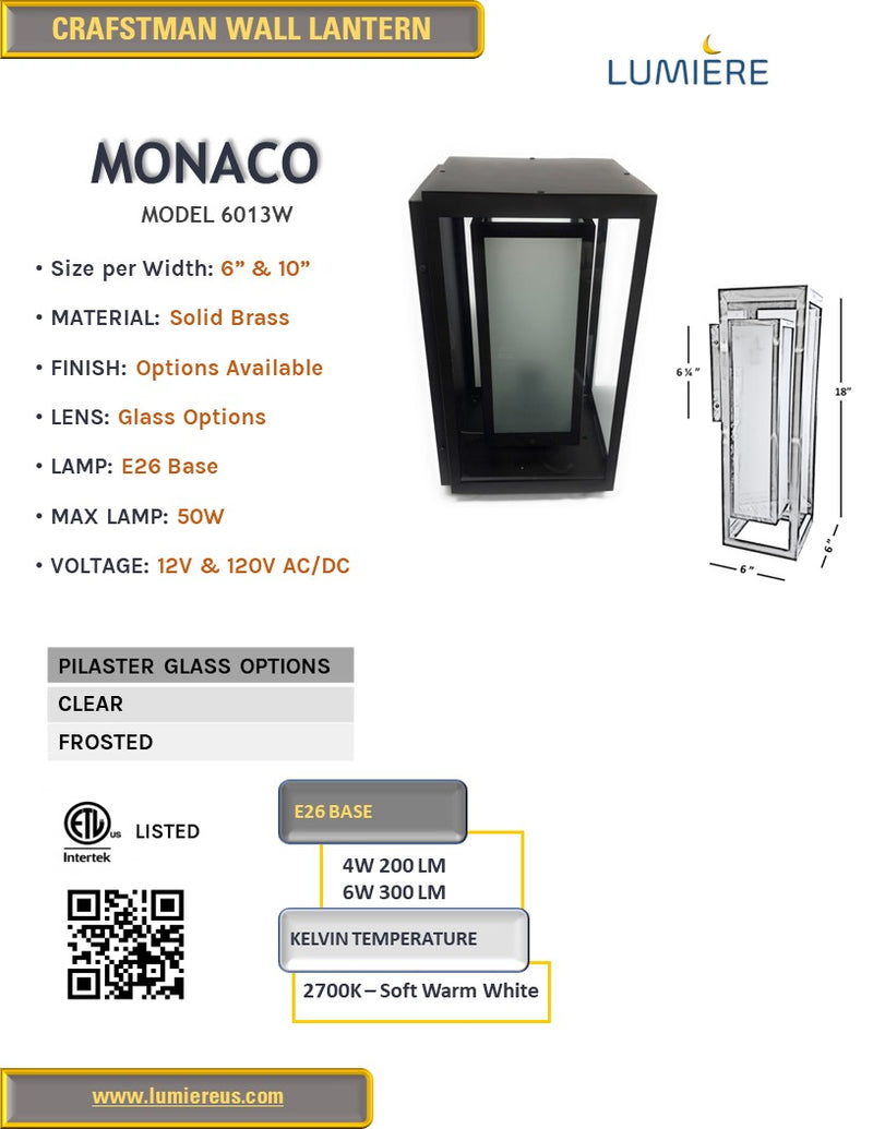 Monaco Solid Brass Contemporary Wall Sconce Lantern Light