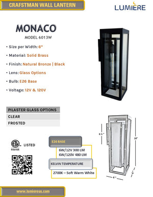 Monaco Solid Brass Contemporary Wall Sconce Lantern Light