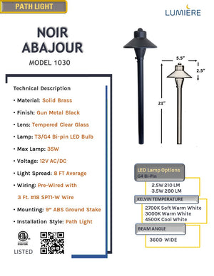 Noir Abajour Solid Brass Pathway Light Gun Metal Black