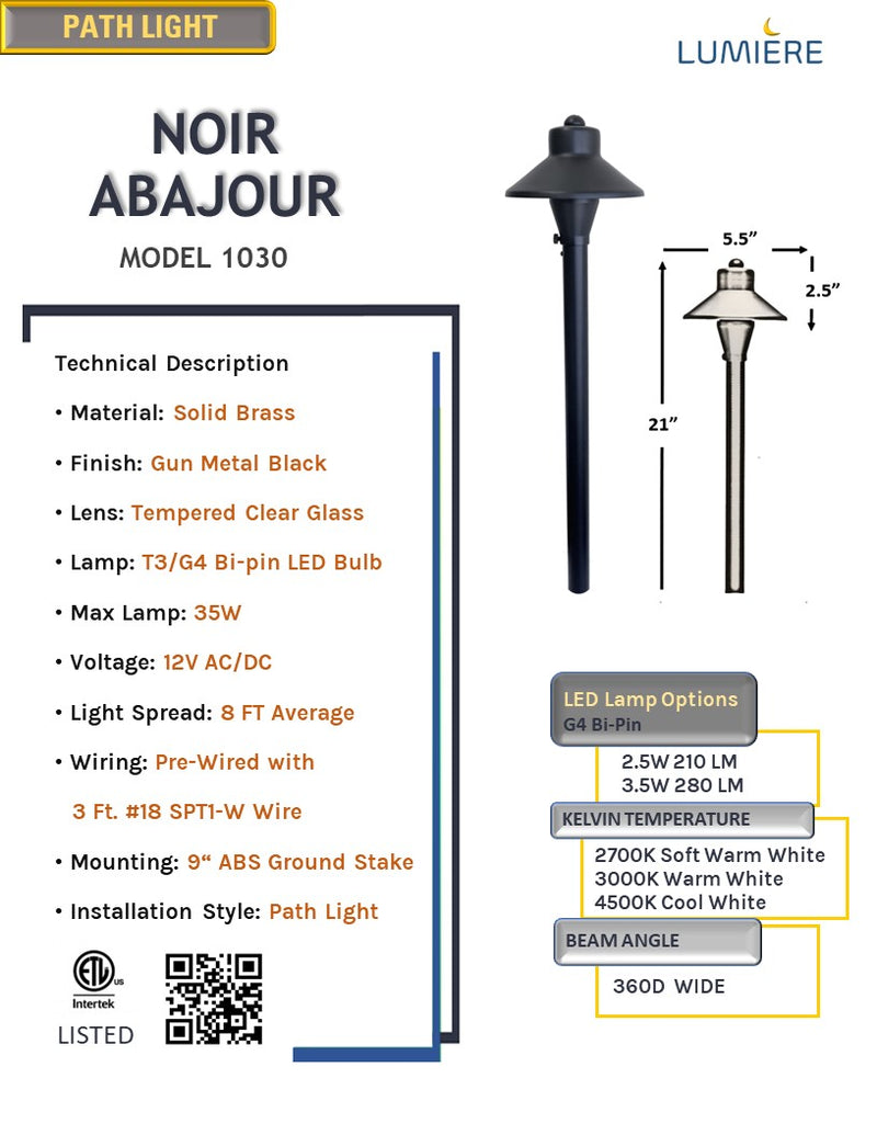Noir Abajour Solid Brass Path Light - Low Voltage Landscape Lighting