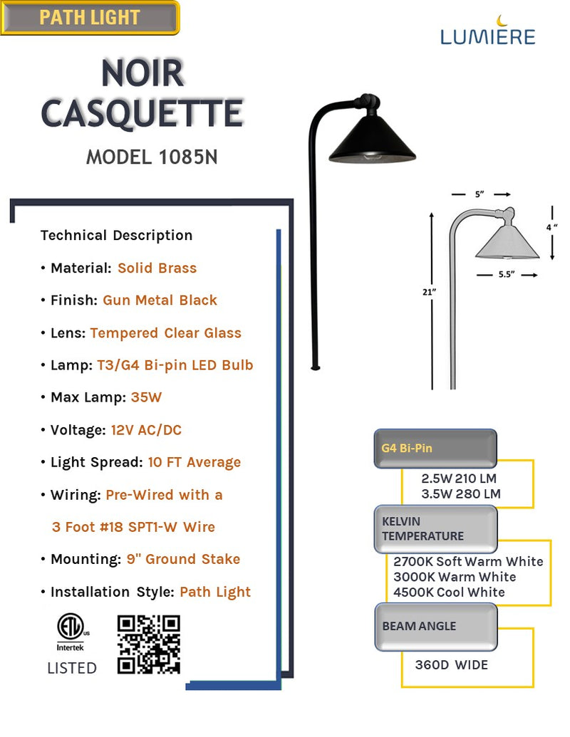 Noir Casquette Solid Brass Directional Pathway Light Gun Metal Black
