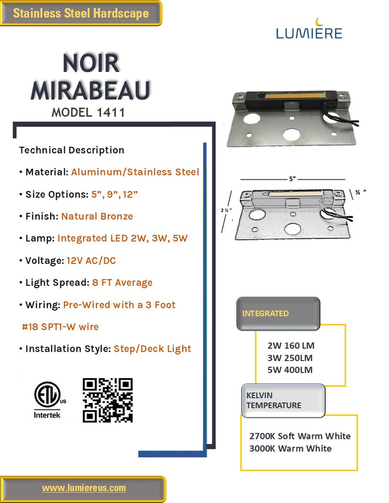 Mirabeau 12" Aluminum + SS Hardscape Step/Deck & Retaining Wall Light