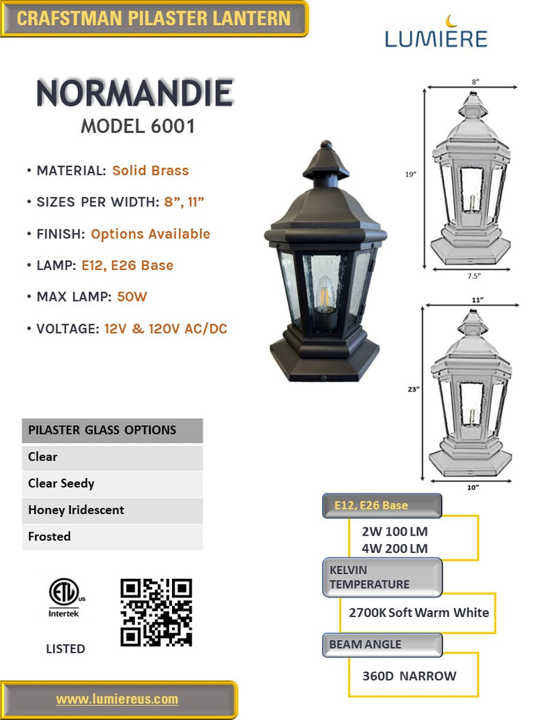 Normandie Solid Brass Craftsman Column Mount Pilaster Light