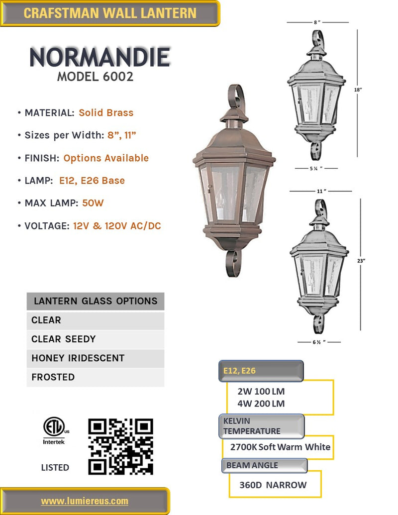 Normandie Solid Brass Craftsman Wall Sconce Light