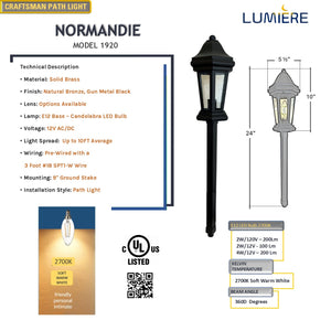 Normandie Solid Brass Craftsman Decorative Pathway Light