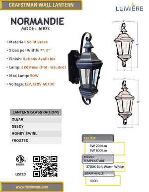 Normandie Solid Brass Craftsman Wall Sconce Light